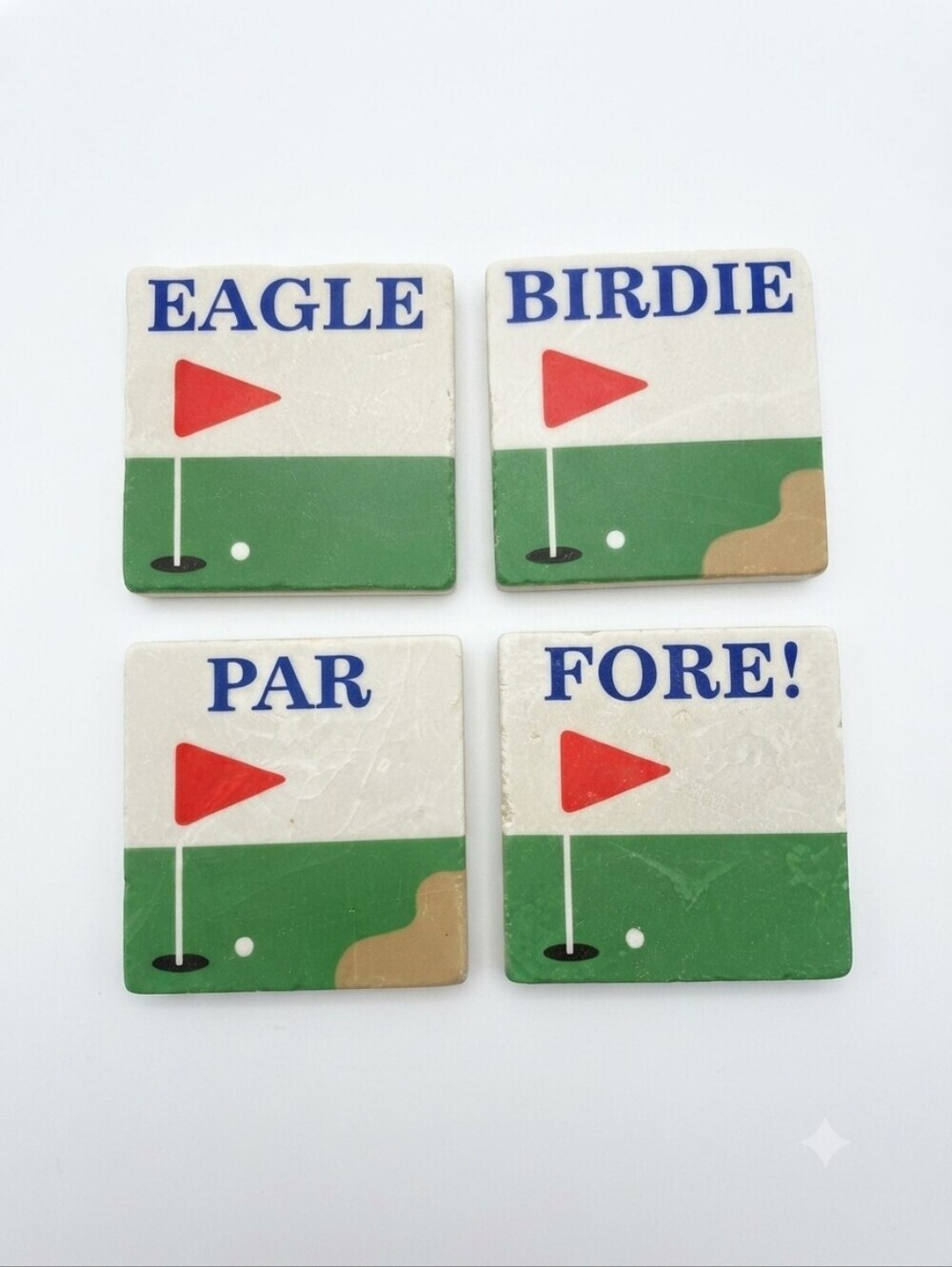 Studio Vertu Golf Themed Tumbled Marble Coasters Set of 4, Handcrafted in USA